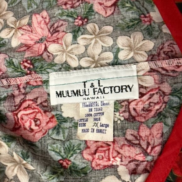 T & L Muumuu Factory Vintage Hawaiian Maxi Dress Floral Puff Sleeves Plus 2X - Picture 5 of 6